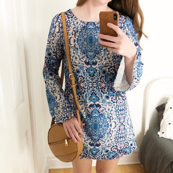 Stunning 70s Bohemian Bell Flare Sleeve Mini Dress - Picture 7 of 7